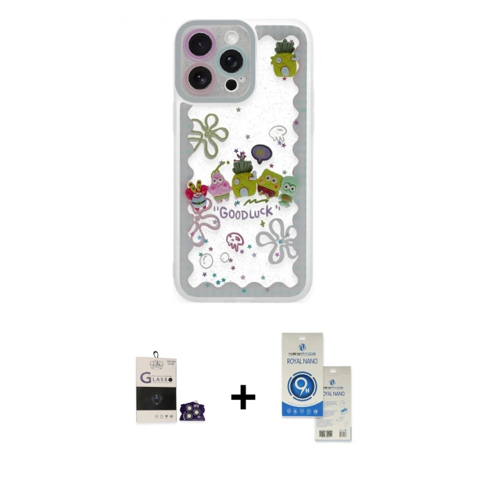 MARSİLYAN™- iPhone 14 Pro Max Kılıf Çekirdek Asil - Şeffaf Royal Nano Ekran Koruyucu + Bilvis Titan Kamera Lens - GS