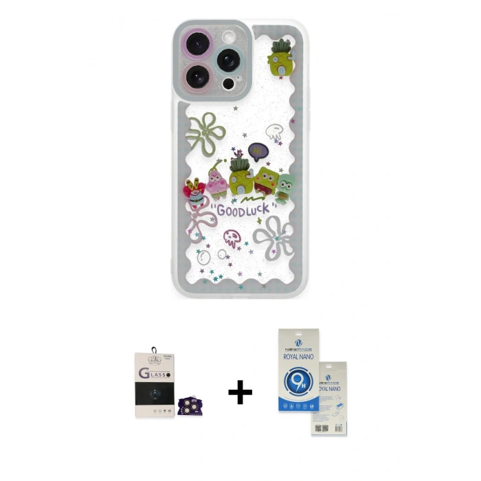 MARSİLYAN™- iPhone 14 Pro Max Kılıf Çekirdek Asil - Şeffaf Royal Nano Ekran Koruyucu + Bilvis Titan Kamera Lens - GD