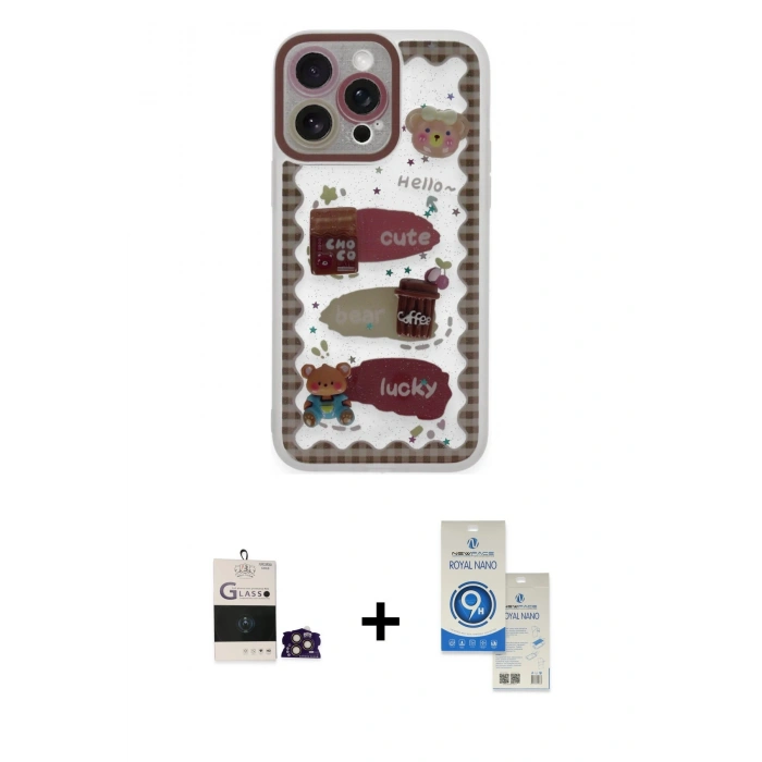 MARSİLYAN™- iPhone 14 Pro Max Kılıf Çekirdek Asil - Şeffaf Royal Nano Ekran Koruyucu + Bilvis Titan Kamera Lens - GD