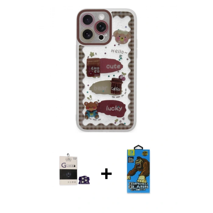 MARSİLYAN™- iPhone 14 Pro Max Kılıf Çekirdek Asil - Siyah 18D Cam Ekran Koruyucu + Gümüş Bilvis Titan Kamera Lens