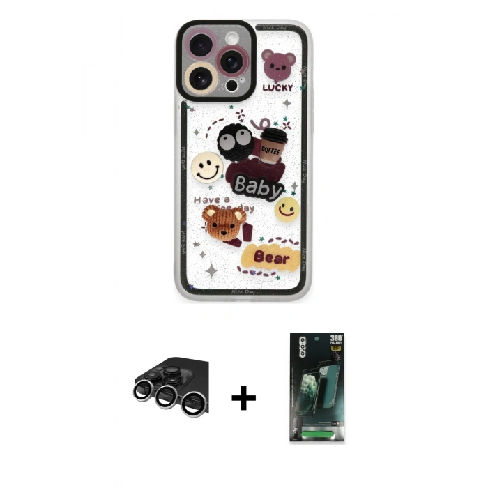 MARSİLYAN™- iPhone 14 Pro Max Kılıf Çekirdek Asil - Siyah 360 Mat Full Body Arka Koruyucu + Gümüş Raze Metal Kamera Lens