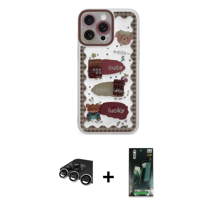 MARSİLYAN™- iPhone 14 Pro Max Kılıf Çekirdek Asil - Siyah 360 Mat Full Body Arka Koruyucu + Gümüş Raze Metal Kamera Lens