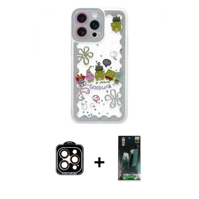 MARSİLYAN™- iPhone 14 Pro Max Kılıf Çekirdek Asil - Siyah 360 Mat Full Body Arka Koruyucu + Turuncu PVD Metal Kamera Lens