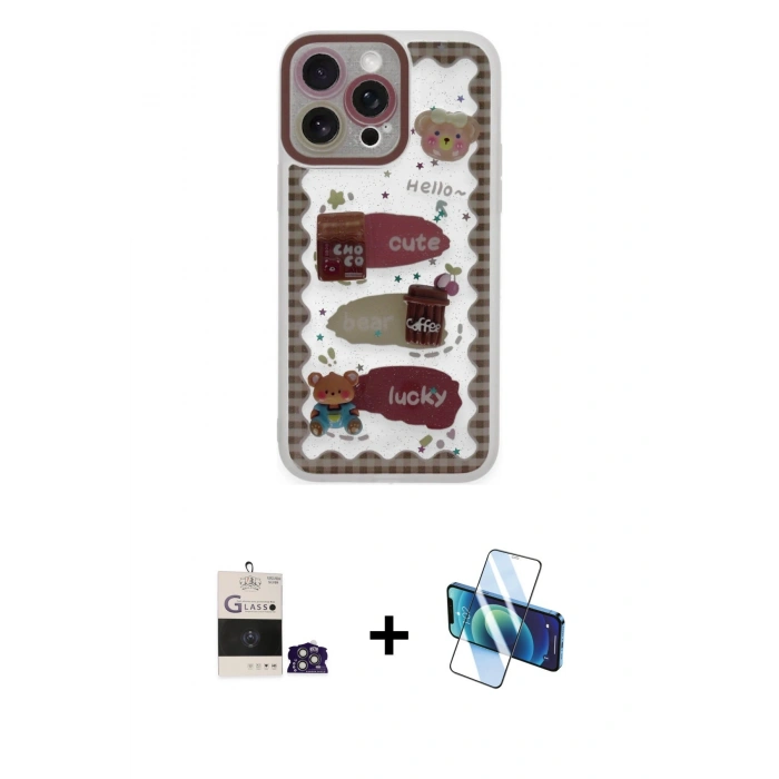 MARSİLYAN™- iPhone 14 Pro Max Kılıf Çekirdek Asil - Siyah 3D Antistatik Cam Ekran Koruyucu + Bilvis Titan Kamera Lens - GS