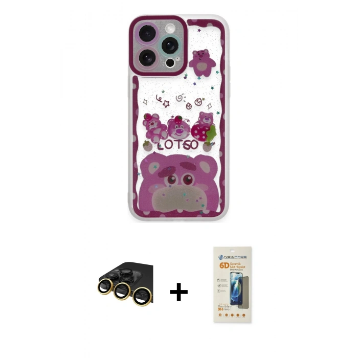 MARSİLYAN™- iPhone 14 Pro Max Kılıf Çekirdek Asil - Siyah 6D Mat Seramik Hayalet Nano Ekran Koruyucu + Raze Metal Kamera Lens - GD