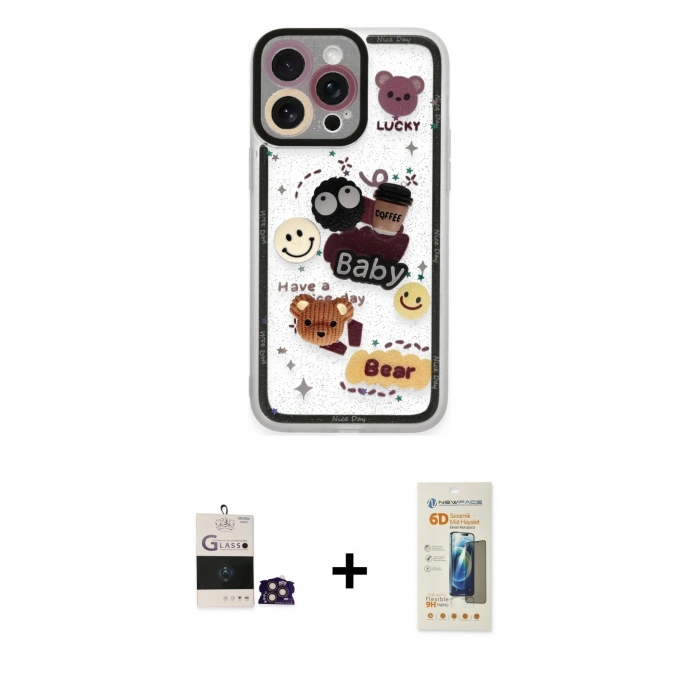 MARSİLYAN™- iPhone 14 Pro Max Kılıf Çekirdek Asil - Siyah 6D Mat Seramik Hayalet Nano Ekran Koruyucu + Bilvis Titan Kamera Lens - GD