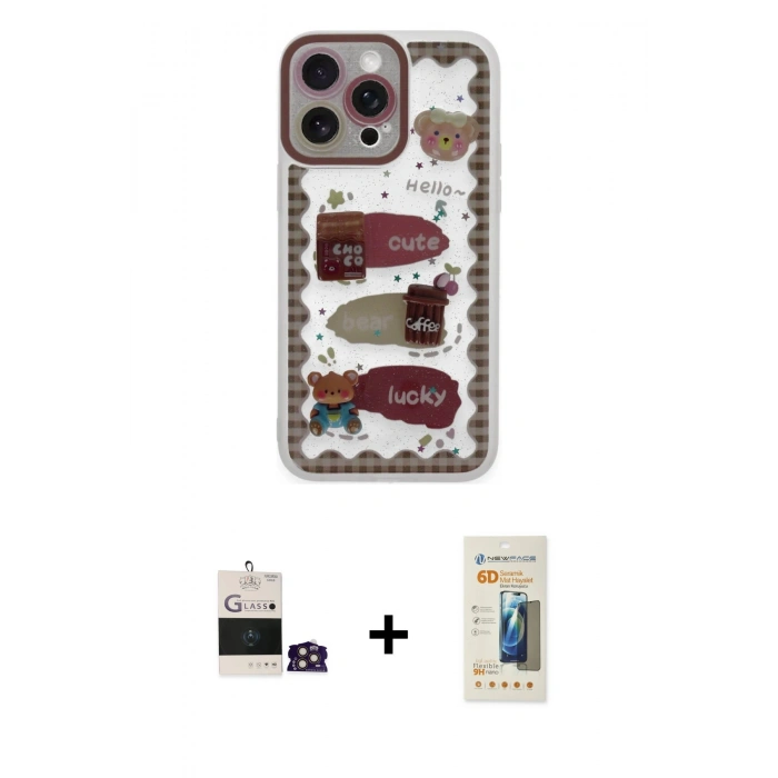 MARSİLYAN™- iPhone 14 Pro Max Kılıf Çekirdek Asil - Siyah 6D Mat Seramik Hayalet Nano Ekran Koruyucu + Bilvis Titan Kamera Lens - GD