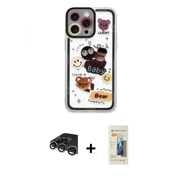 MARSİLYAN™- iPhone 14 Pro Max Kılıf Çekirdek Asil - Siyah 6D Mat Seramik Hayalet Nano Ekran Koruyucu + Raze Metal Kamera Lens - GS