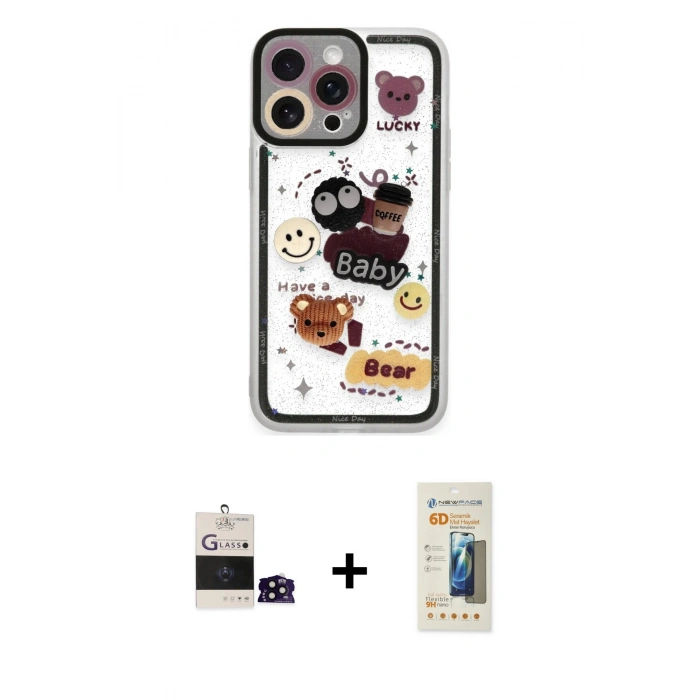 MARSİLYAN™- iPhone 14 Pro Max Kılıf Çekirdek Asil - Siyah 6D Mat Seramik Hayalet Nano Ekran Koruyucu + Siyah Bilvis Titan Kamera Lens