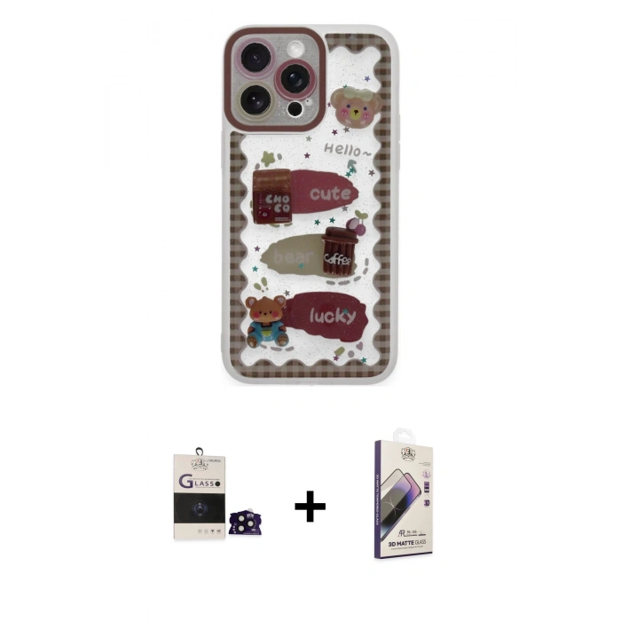 MARSİLYAN™- iPhone 14 Pro Max Kılıf Çekirdek Asil - Siyah Bilvis 3D Mat Cam Ekran Koruyucu + Bilvis Titan Kamera Lens - SH