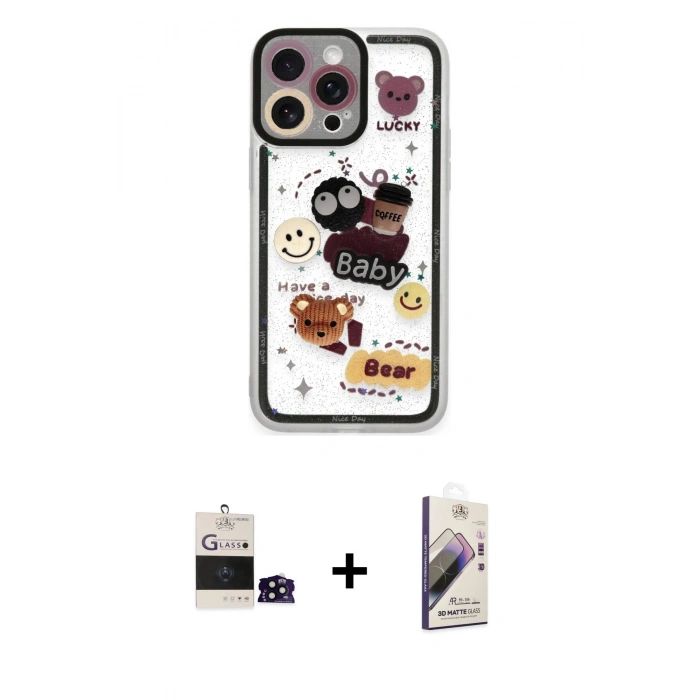 MARSİLYAN™- iPhone 14 Pro Max Kılıf Çekirdek Asil - Siyah Bilvis 3D Mat Cam Ekran Koruyucu + Bilvis Titan Kamera Lens - SH