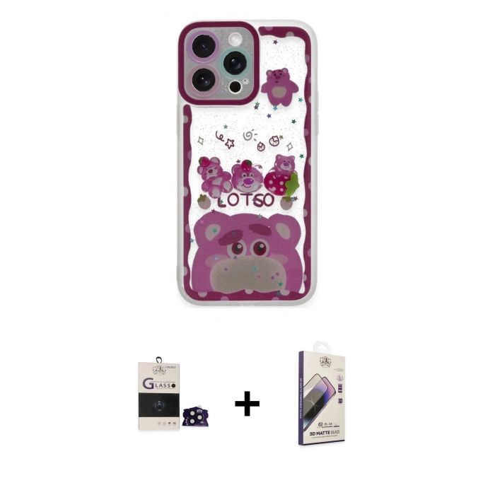MARSİLYAN™- iPhone 14 Pro Max Kılıf Çekirdek Asil - Siyah Bilvis 3D Mat Cam Ekran Koruyucu + Bilvis Titan Kamera Lens - SH