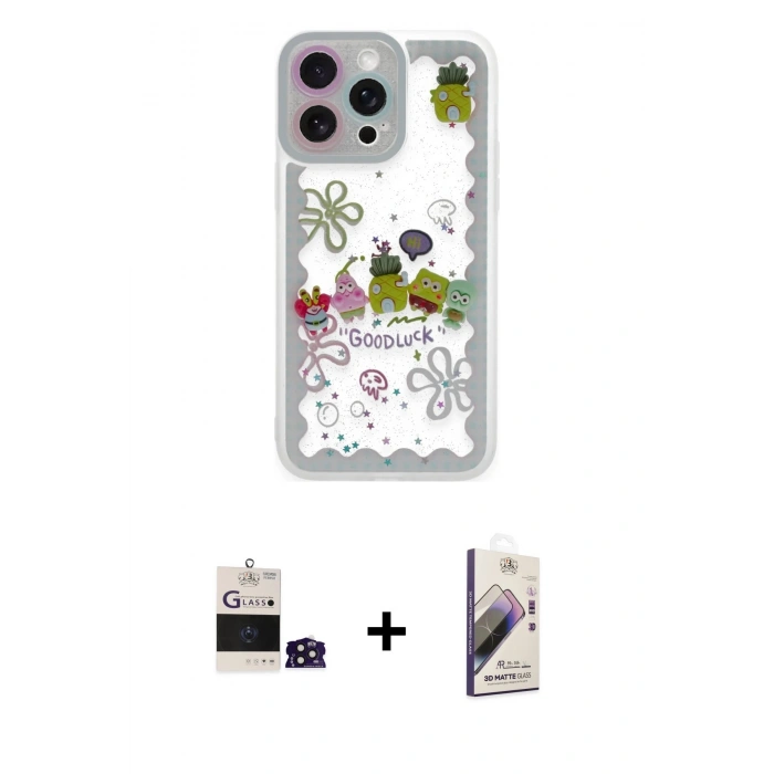 MARSİLYAN™- iPhone 14 Pro Max Kılıf Çekirdek Asil - Siyah Bilvis 3D Mat Cam Ekran Koruyucu + Bilvis Titan Kamera Lens - DNMR
