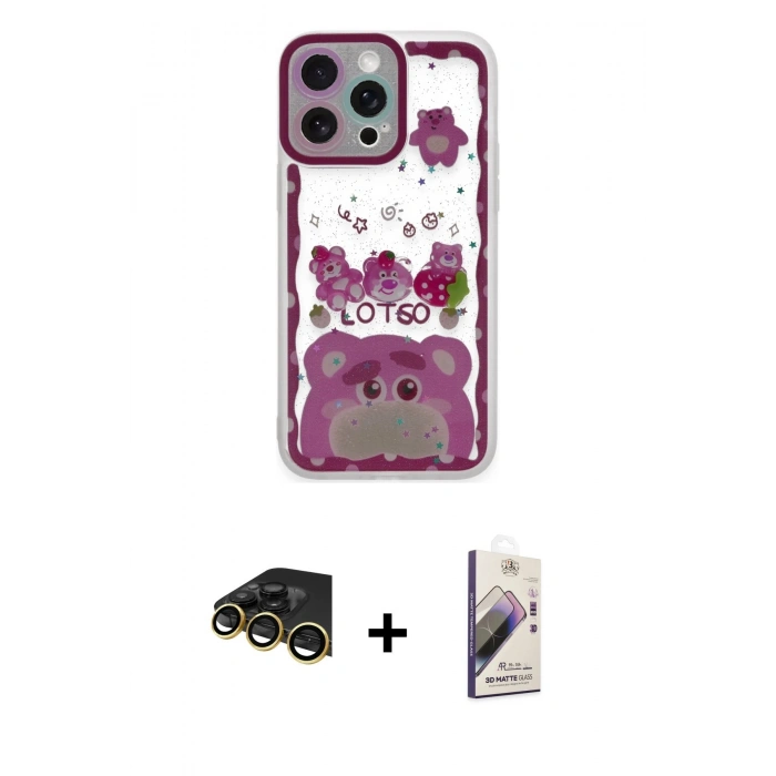 MARSİLYAN™- iPhone 14 Pro Max Kılıf Çekirdek Asil - Siyah Bilvis 3D Mat Cam Ekran Koruyucu + Gold Raze Metal Kamera Lens
