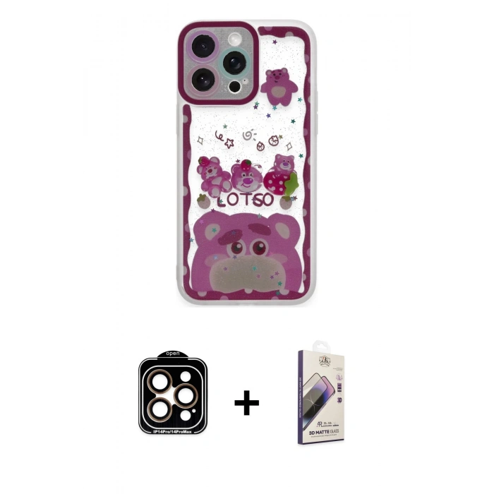 MARSİLYAN™- iPhone 14 Pro Max Kılıf Çekirdek Asil - Siyah Bilvis 3D Mat Cam Ekran Koruyucu + Turuncu PVD Metal Kamera Lens