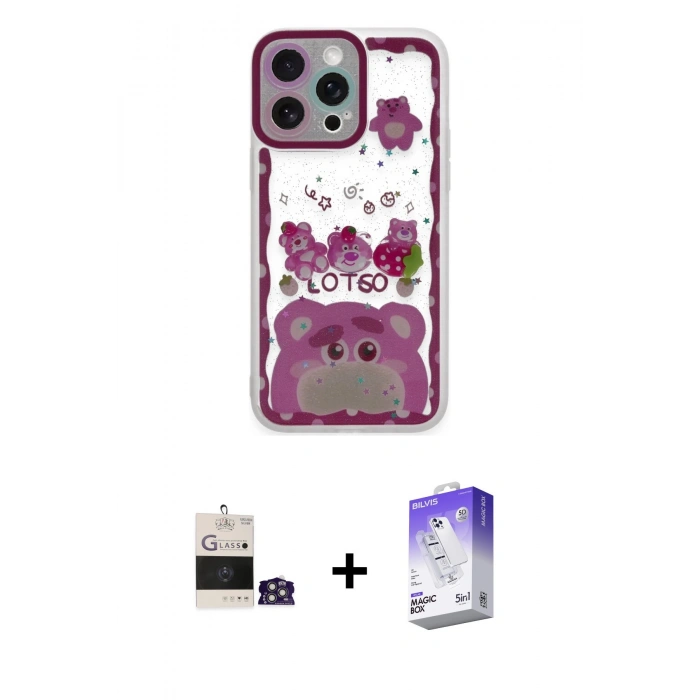 MARSİLYAN™- iPhone 14 Pro Max Kılıf Çekirdek Asil - Siyah Bilvis 5in1 3D Magic Cam Ekran Koruyucu + Bilvis Titan Kamera Lens - GS