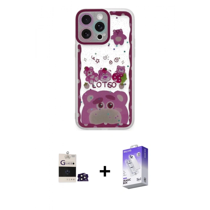MARSİLYAN™- iPhone 14 Pro Max Kılıf Çekirdek Asil - Siyah Bilvis 5in1 3D Magic Cam Ekran Koruyucu + Bilvis Titan Kamera Lens - DNMR