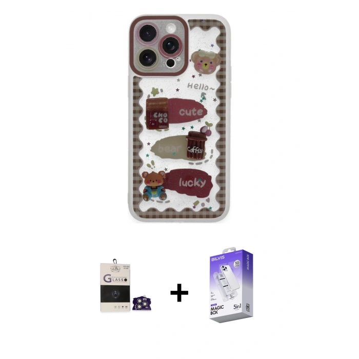 MARSİLYAN™- iPhone 14 Pro Max Kılıf Çekirdek Asil - Siyah Bilvis 5in1 3D Magic Cam Ekran Koruyucu + Bilvis Titan Kamera Lens - GS