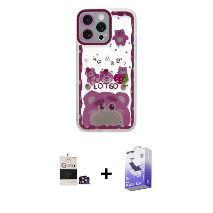 MARSİLYAN™- iPhone 14 Pro Max Kılıf Çekirdek Asil - Siyah Bilvis 5in1 5D Magic Hayalet Cam Ekran Koruyucu + Bilvis Titan Kamera Lens - GD