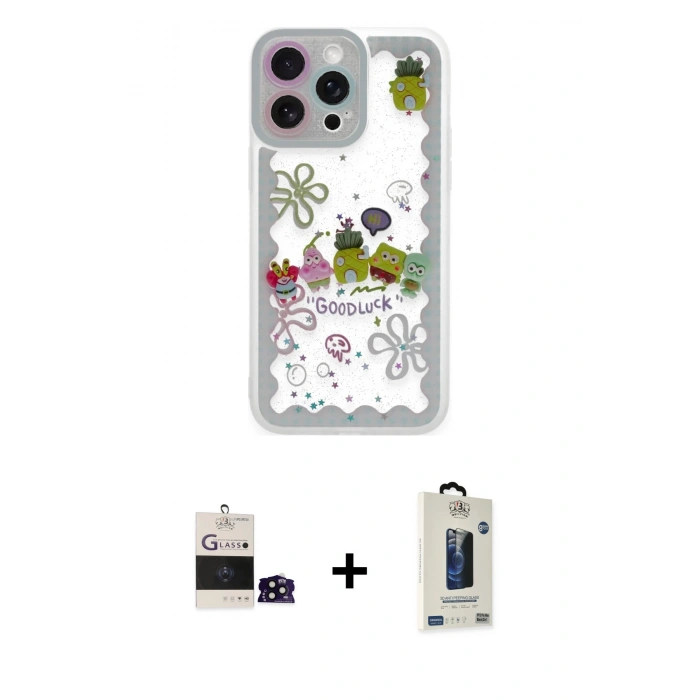 MARSİLYAN™- iPhone 14 Pro Max Kılıf Çekirdek Asil - Siyah Bilvis Hayalet Cam Ekran Koruyucu + Bilvis Titan Kamera Lens - SH