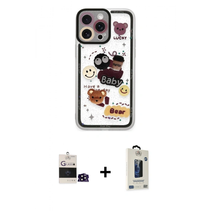 MARSİLYAN™- iPhone 14 Pro Max Kılıf Çekirdek Asil - Siyah Bilvis Hayalet Cam Ekran Koruyucu + Bilvis Titan Kamera Lens - SH
