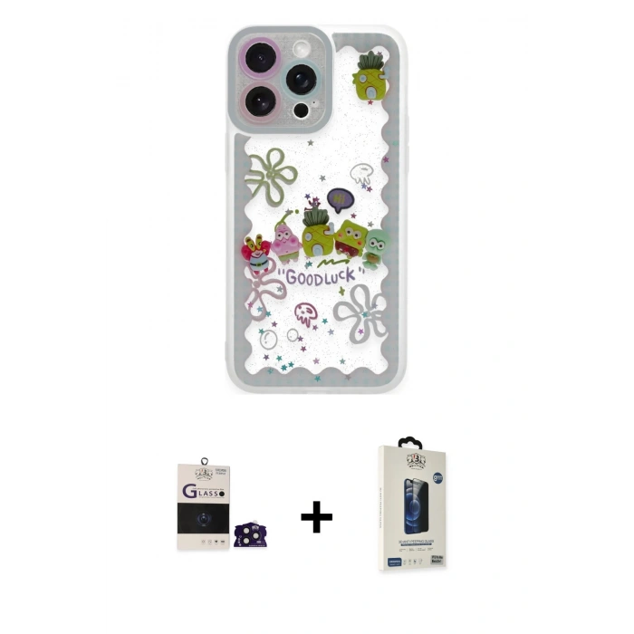 MARSİLYAN™- iPhone 14 Pro Max Kılıf Çekirdek Asil - Siyah Bilvis Hayalet Cam Ekran Koruyucu + Bilvis Titan Kamera Lens - DNMR