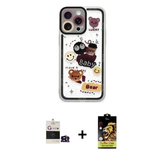 MARSİLYAN™- iPhone 14 Pro Max Kılıf Çekirdek Asil - Siyah Buffer Cam Ekran Koruyucu + Bilvis Titan Kamera Lens - SH
