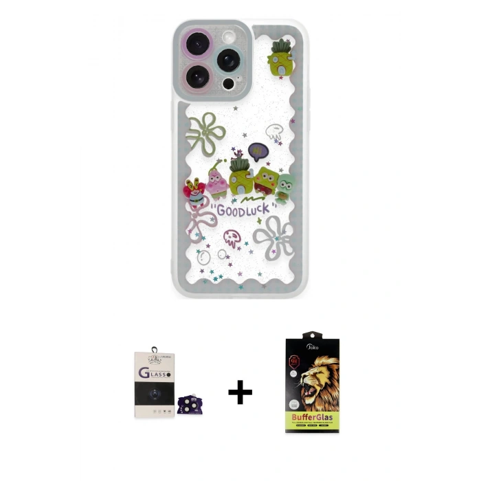 MARSİLYAN™- iPhone 14 Pro Max Kılıf Çekirdek Asil - Siyah Buffer Cam Ekran Koruyucu + Bilvis Titan Kamera Lens - SH