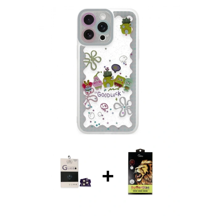 MARSİLYAN™- iPhone 14 Pro Max Kılıf Çekirdek Asil - Siyah Buffer Cam Ekran Koruyucu + Bilvis Titan Kamera Lens - GD