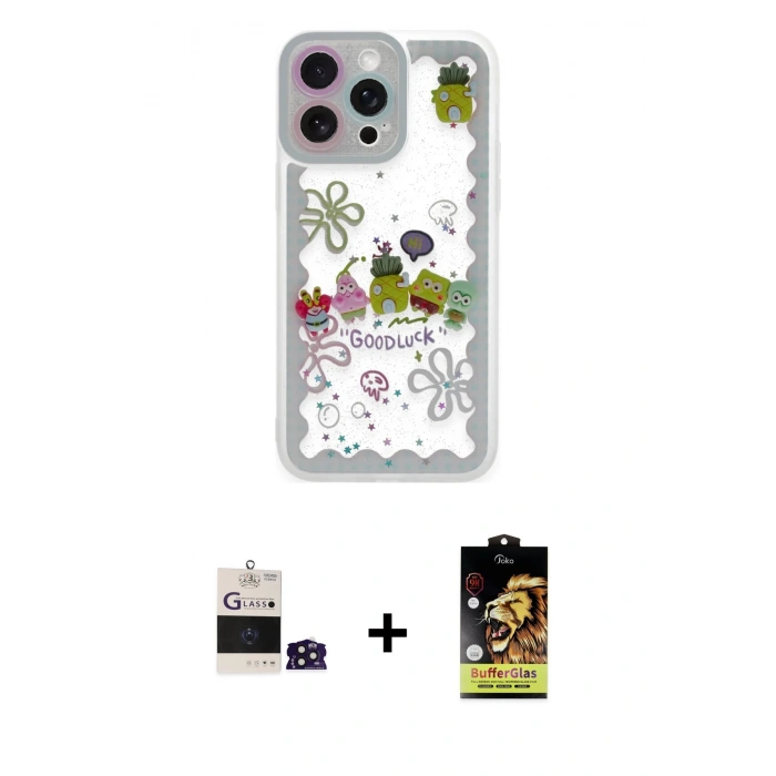 MARSİLYAN™- iPhone 14 Pro Max Kılıf Çekirdek Asil - Siyah Buffer Cam Ekran Koruyucu + Bilvis Titan Kamera Lens - DNMR