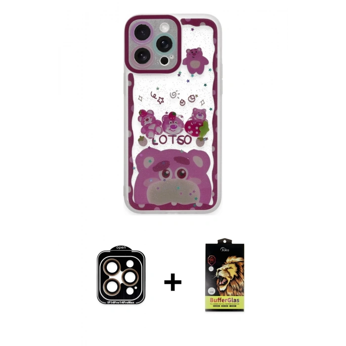 MARSİLYAN™- iPhone 14 Pro Max Kılıf Çekirdek Asil - Siyah Buffer Cam Ekran Koruyucu + PVD Metal Kamera Lens - TU