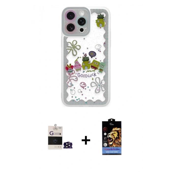 MARSİLYAN™- iPhone 14 Pro Max Kılıf Çekirdek Asil - Siyah Buffer Hayalet Cam Ekran Koruyucu + Bilvis Titan Kamera Lens - DNMR