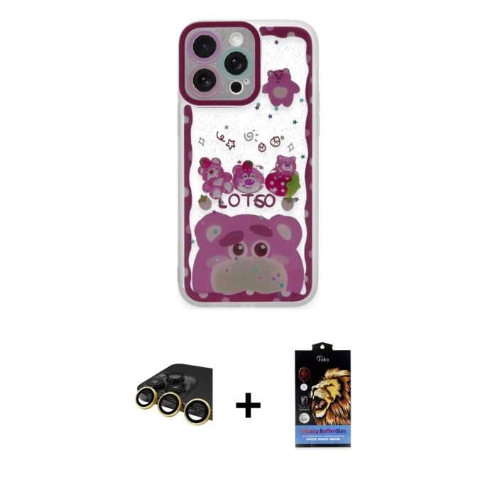 MARSİLYAN™- iPhone 14 Pro Max Kılıf Çekirdek Asil - Siyah Buffer Hayalet Cam Ekran Koruyucu + Raze Metal Kamera Lens - GD