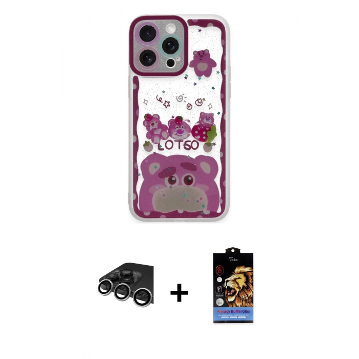 MARSİLYAN™- iPhone 14 Pro Max Kılıf Çekirdek Asil - Siyah Buffer Hayalet Cam Ekran Koruyucu + Raze Metal Kamera Lens - GS