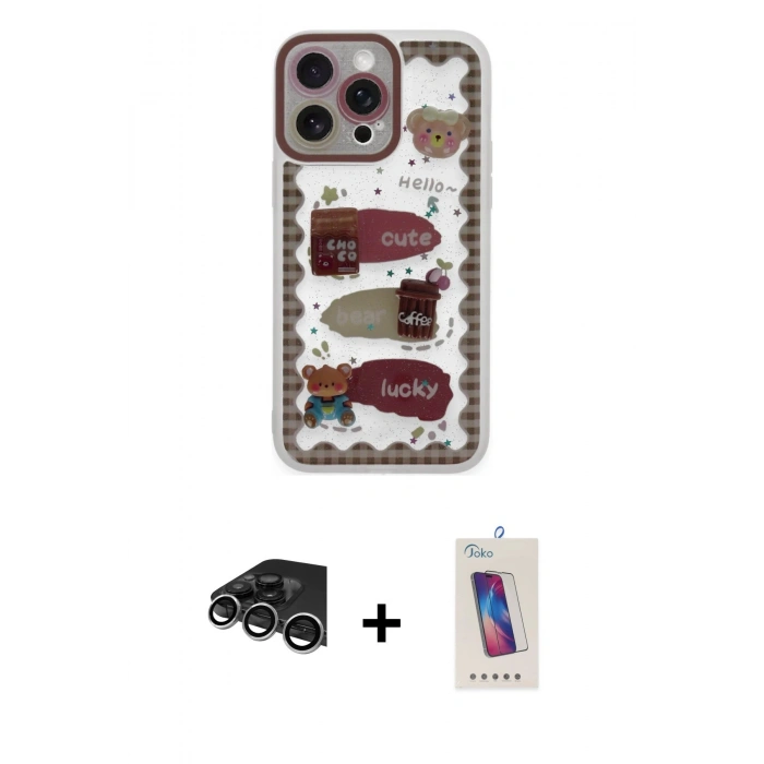 MARSİLYAN™- iPhone 14 Pro Max Kılıf Çekirdek Asil - Siyah Joko 5D Cam + Raze Metal Kamera Lens - GS