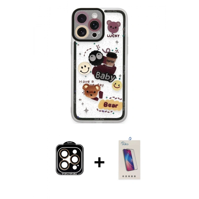 MARSİLYAN™- iPhone 14 Pro Max Kılıf Çekirdek Asil - Siyah Joko 5D Cam + PVD Metal Kamera Lens - TU