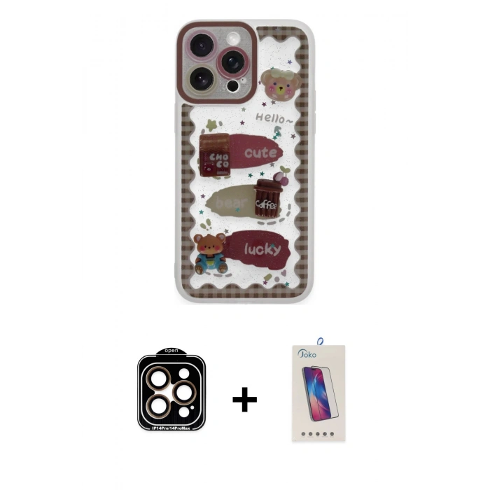 MARSİLYAN™- iPhone 14 Pro Max Kılıf Çekirdek Asil - Siyah Joko 5D Cam + PVD Metal Kamera Lens - TU