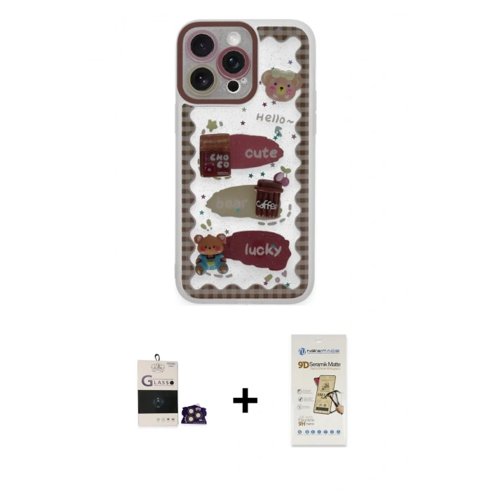 MARSİLYAN™- iPhone 14 Pro Max Kılıf Çekirdek Asil - Siyah Mat Seramik Nano Ekran Koruyucu + Bilvis Titan Kamera Lens - GD