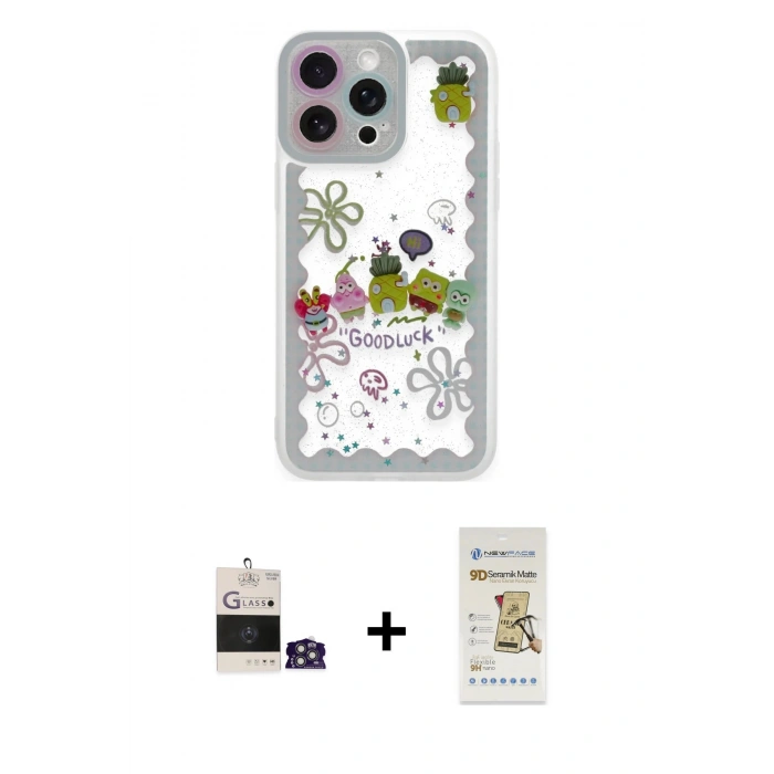 MARSİLYAN™- iPhone 14 Pro Max Kılıf Çekirdek Asil - Siyah Mat Seramik Nano Ekran Koruyucu + Bilvis Titan Kamera Lens - GS