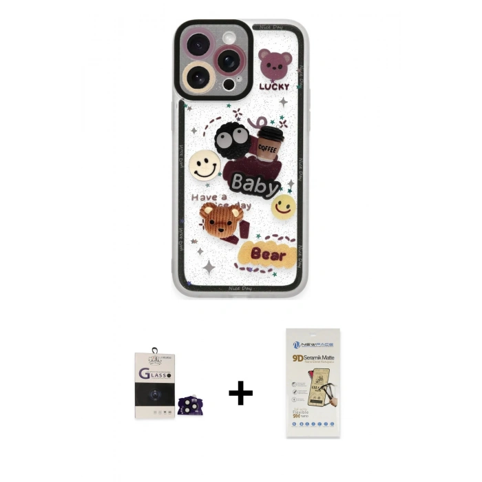MARSİLYAN™- iPhone 14 Pro Max Kılıf Çekirdek Asil - Siyah Mat Seramik Nano Ekran Koruyucu + Bilvis Titan Kamera Lens - SH