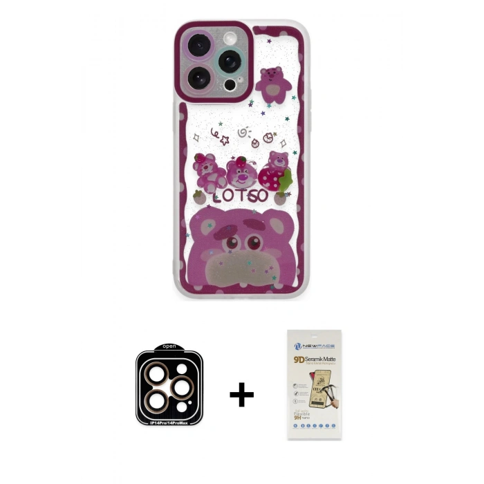 MARSİLYAN™- iPhone 14 Pro Max Kılıf Çekirdek Asil - Siyah Mat Seramik Nano Ekran Koruyucu + PVD Metal Kamera Lens - TU