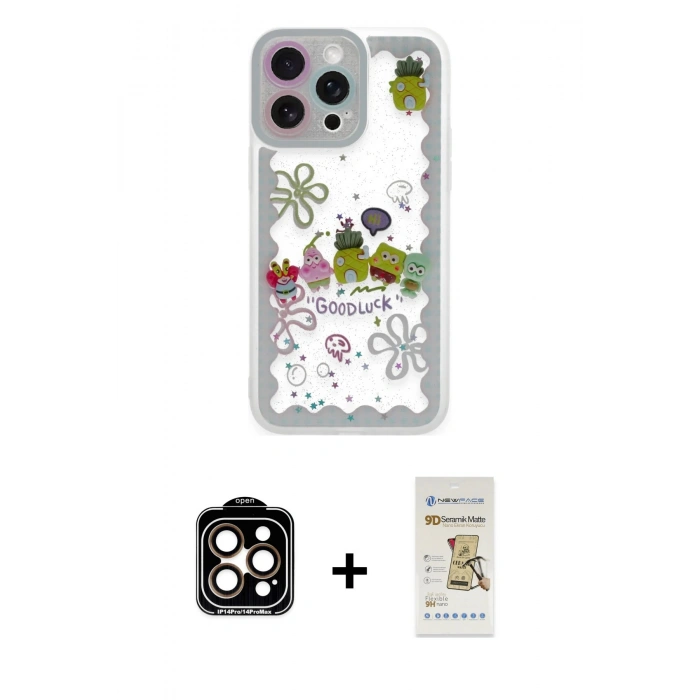 MARSİLYAN™- iPhone 14 Pro Max Kılıf Çekirdek Asil - Siyah Mat Seramik Nano Ekran Koruyucu + PVD Metal Kamera Lens - TU