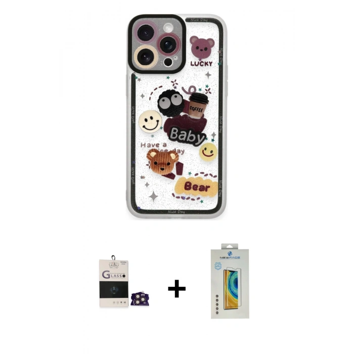 MARSİLYAN™- iPhone 14 Pro Max Kılıf Çekirdek Asil - Siyah Polymer Nano Ekran Koruyucu + Bilvis Titan Kamera Lens - GD