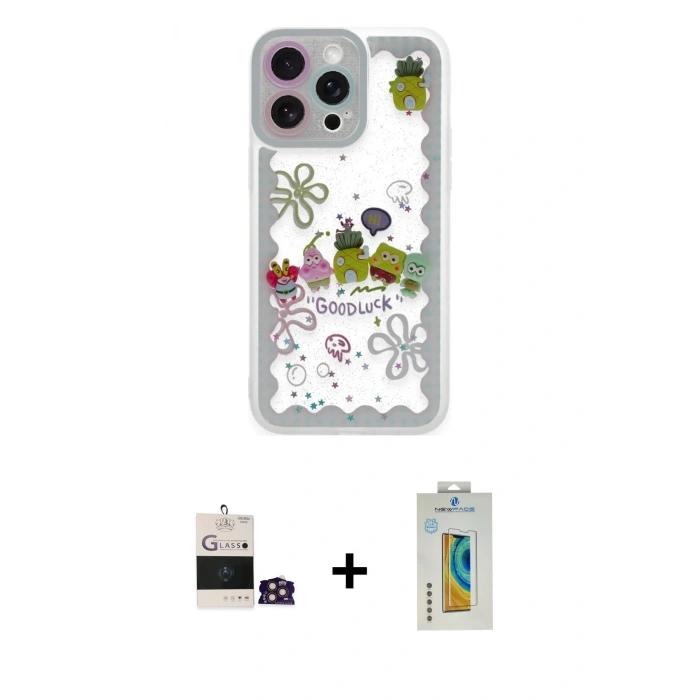 MARSİLYAN™- iPhone 14 Pro Max Kılıf Çekirdek Asil - Siyah Polymer Nano Ekran Koruyucu + Bilvis Titan Kamera Lens - GD
