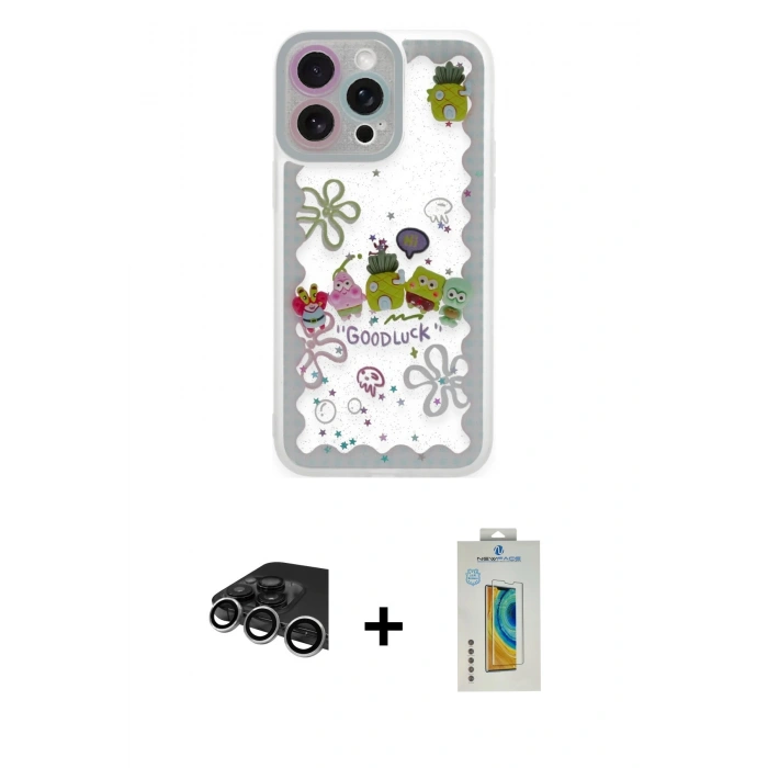 MARSİLYAN™- iPhone 14 Pro Max Kılıf Çekirdek Asil - Siyah Polymer Nano Ekran Koruyucu + Raze Metal Kamera Lens - GS