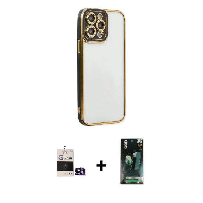 MARSİLYAN™- iPhone 14 Pro Max Kılıf Çekirdek Klasik Serisi - Şeffaf 360 Full Body Arka Koruyucu + Bilvis Titan Kamera Lens - GS