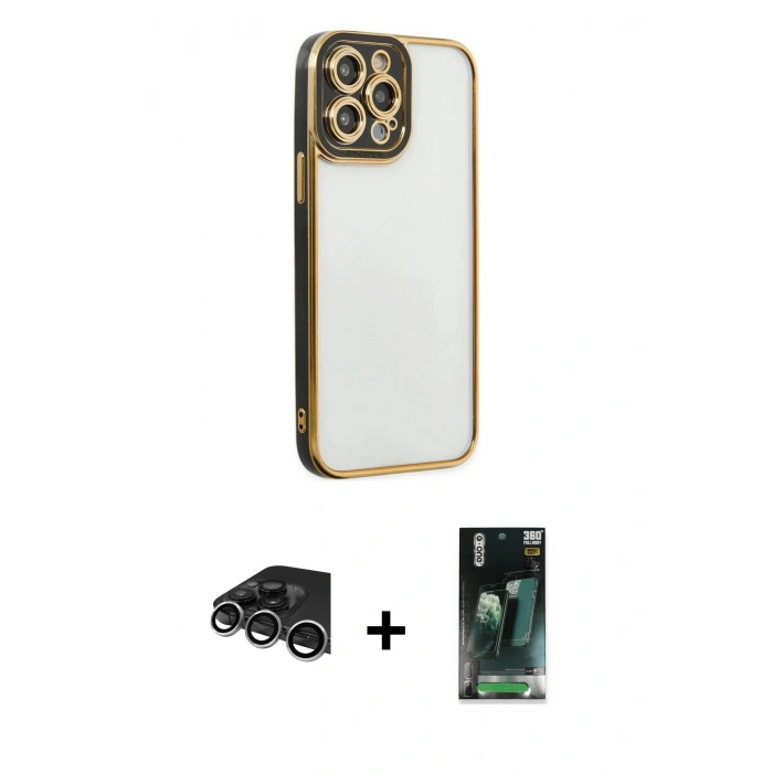 MARSİLYAN™- iPhone 14 Pro Max Kılıf Çekirdek Klasik Serisi - Şeffaf 360 Full Body Arka Koruyucu + Raze Metal Kamera Lens - GS
