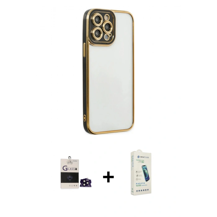 MARSİLYAN™- iPhone 14 Pro Max Kılıf Çekirdek Klasik Serisi - Şeffaf Pasifik Cam Ekran Koruyucu + Bilvis Titan Kamera Lens - SH
