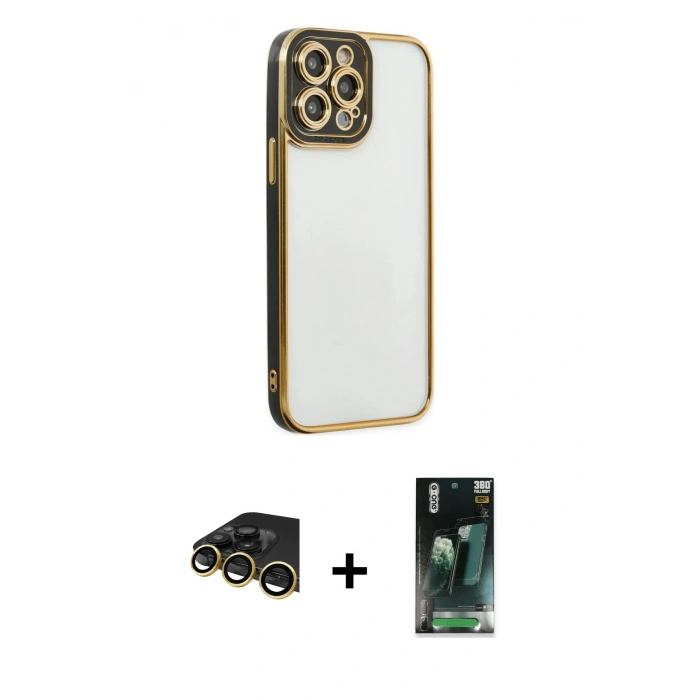 MARSİLYAN™- iPhone 14 Pro Max Kılıf Çekirdek Klasik Serisi - Siyah 360 Mat Full Body Arka Koruyucu + Raze Metal Kamera Lens - GD