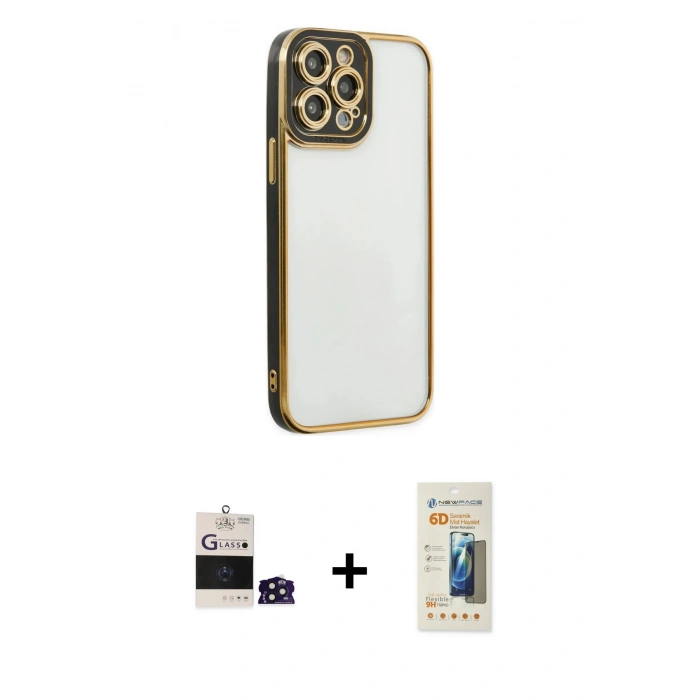 MARSİLYAN™- iPhone 14 Pro Max Kılıf Çekirdek Klasik Serisi - Siyah 6D Mat Seramik Hayalet Nano Ekran Koruyucu + Bilvis Titan Kamera Lens - DNMR